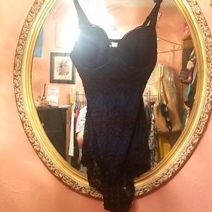 Teal and black lace bodysuit
